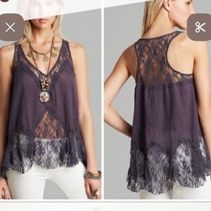 Free People Intimately Lace Sheer Boho Festival Tank Top Mauve M Romantic
